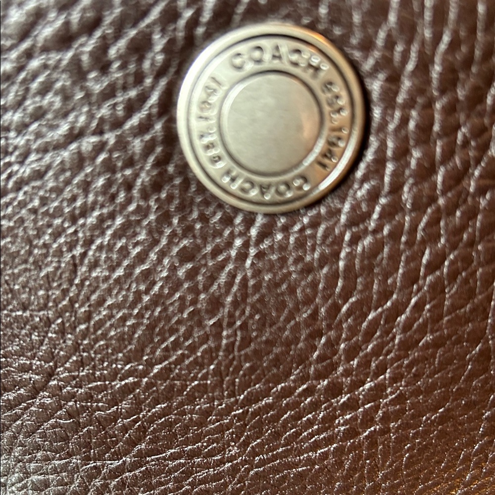 Coach Dark Brown Leather Shoulder Bag with purple stitching and lining - Picture 5 of 16